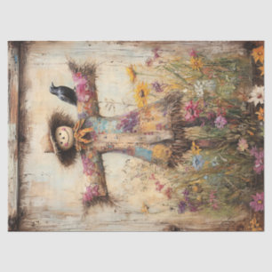 Papel De Seda Espantapájaros de arte popular colorido con flores