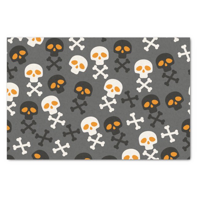 Papel De Seda Espantoso patrón de cráneos de Halloween en gris (Anverso)
