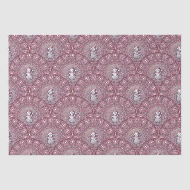 Papel De Seda Espectacular muñeco de nieve rosa Mandala Art Deco (Anverso)