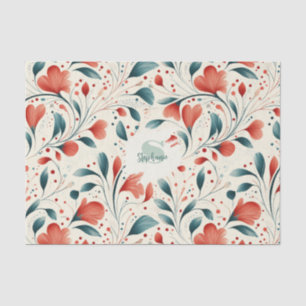 Papel De Seda Espectacular patrón floral azul y rojo