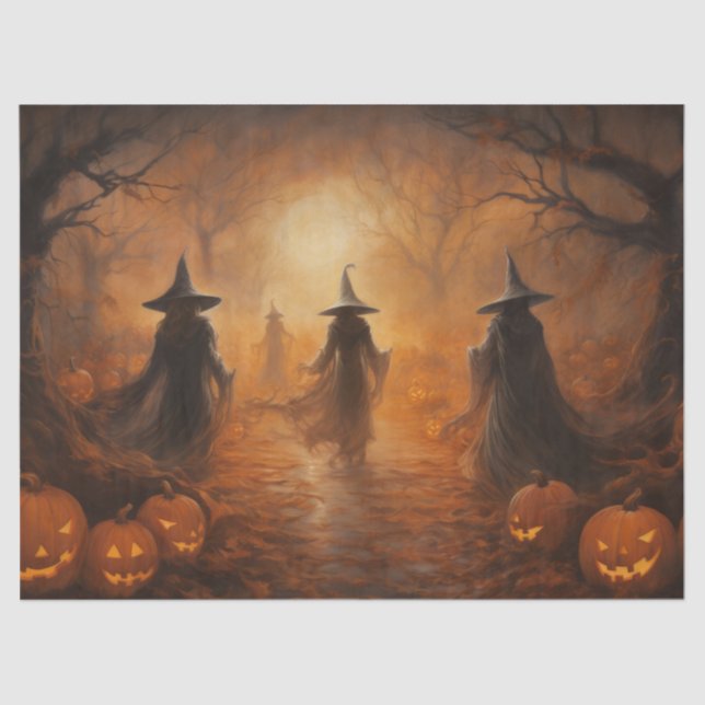 Papel De Seda Espectaculares brujas de Halloween en un bosque pa (Anverso)