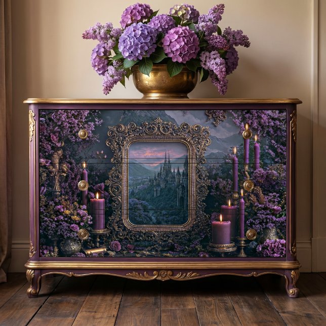 Papel De Seda Espejo dorado ornamentado con vela púrpura Castill (Subido por el creador)