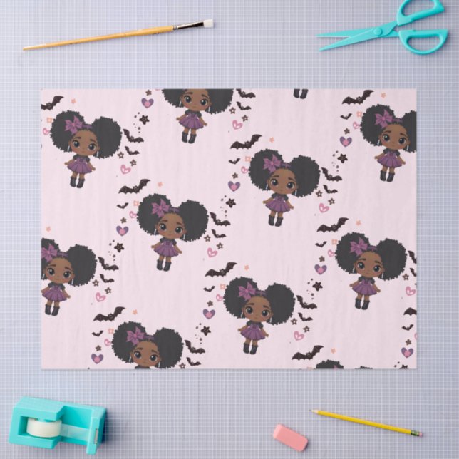 Papel De Seda Espeluznante adorable patrón de afro-puff chica pú (Artesanía)
