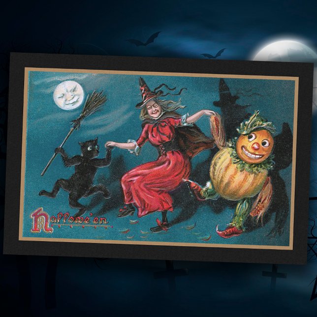 Papel De Seda Espeluznante bruja bailando con gato negro (Subido por el creador)
