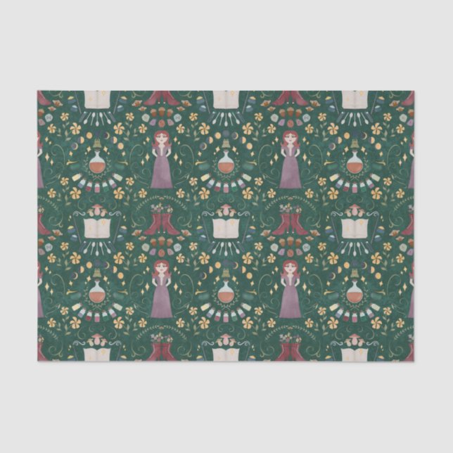 Papel De Seda Espeluznante Bruja Verde de Halloween (Anverso)