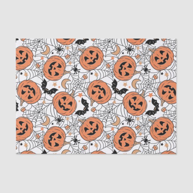 Papel De Seda Espeluznante Patrón Halloween de Calabaza (Anverso)