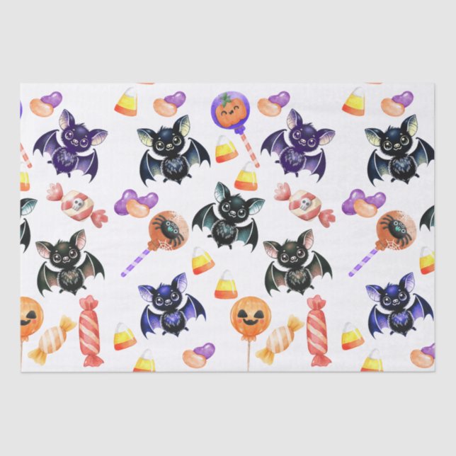 Papel De Seda Espeluznantes murciélagos y dulces, acuarela, colo (Anverso)