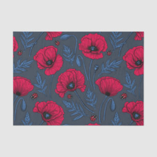 Papel De Seda Espías rojas y ladybugs en azul oscuro
