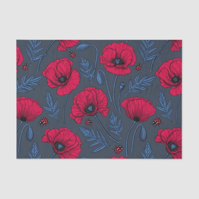 Papel De Seda Espías rojas y ladybugs en azul oscuro (Anverso)