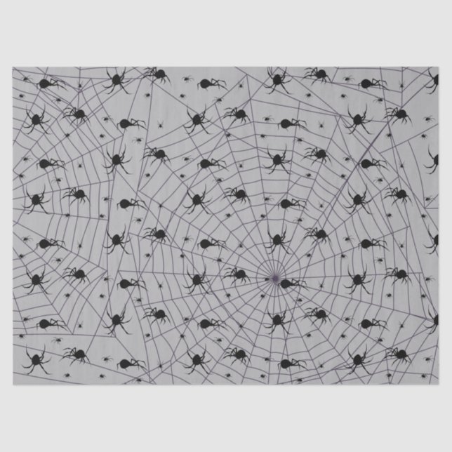 Papel De Seda Espinoso patrón de araña negra en gris (Anverso)