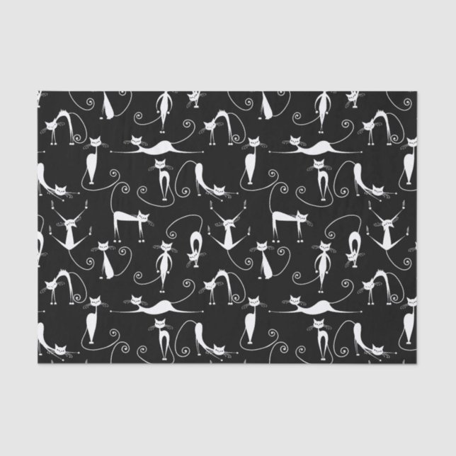 Papel De Seda Espinoso patrón de gato blanco (Anverso)