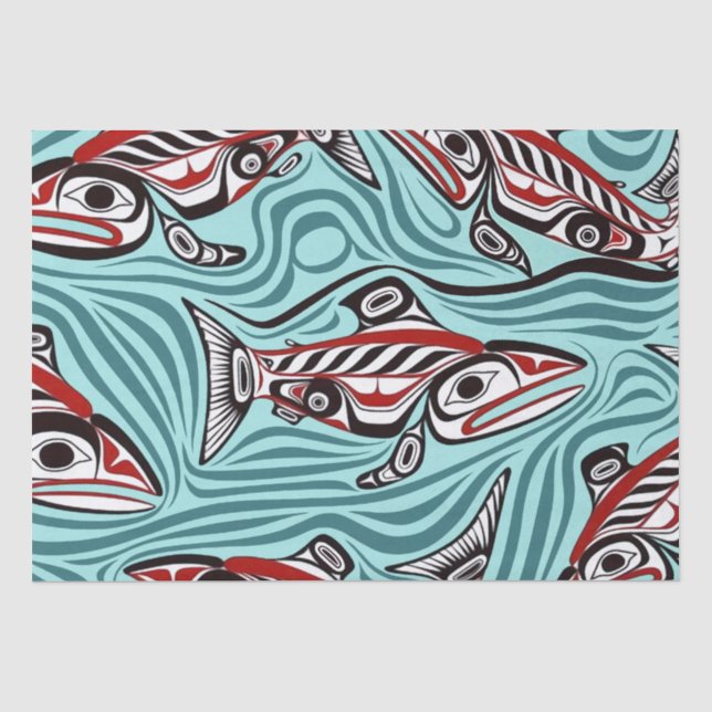 Papel De Seda Espíritu de arte Salmon Haida Pacífico Nativo del  (Anverso)