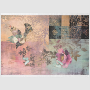 Papel De Seda Espíritu Libre Patchwork Vintage Pájaro y Floral