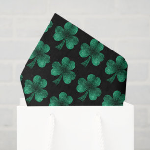 Papel De Seda Espuma verde esmeralda Patrón de Shamrock negro