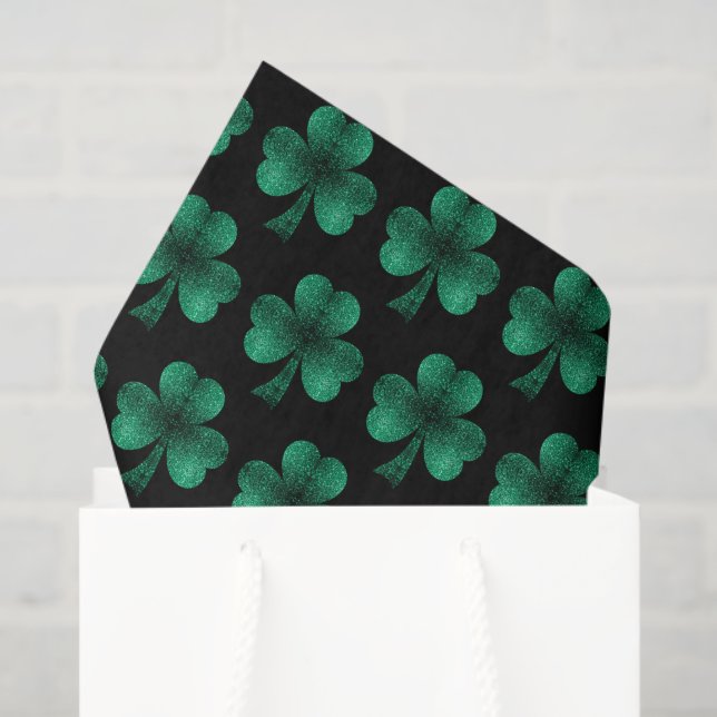 Papel De Seda Espuma verde esmeralda Patrón de Shamrock negro (Bolsa de regalo)