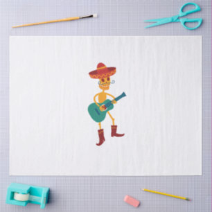 Papel De Seda Esqueleto festivo tocando la guitarra