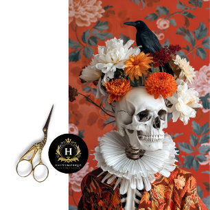 Papel De Seda Esqueleto gótico Corona floral Raven Halloween