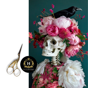 Papel De Seda Esqueleto Gótico Floral Rosa Cuervo Oscuro Decoupa