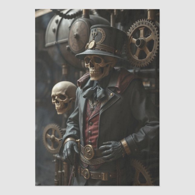 Papel De Seda Esqueleto Steampunk de Halloween (Anverso)