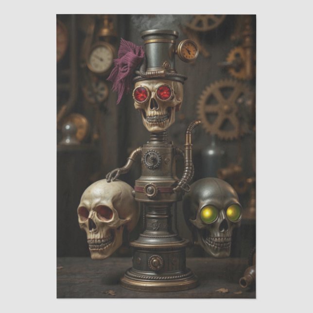 Papel De Seda Esqueleto Steampunk de Halloween (Anverso)