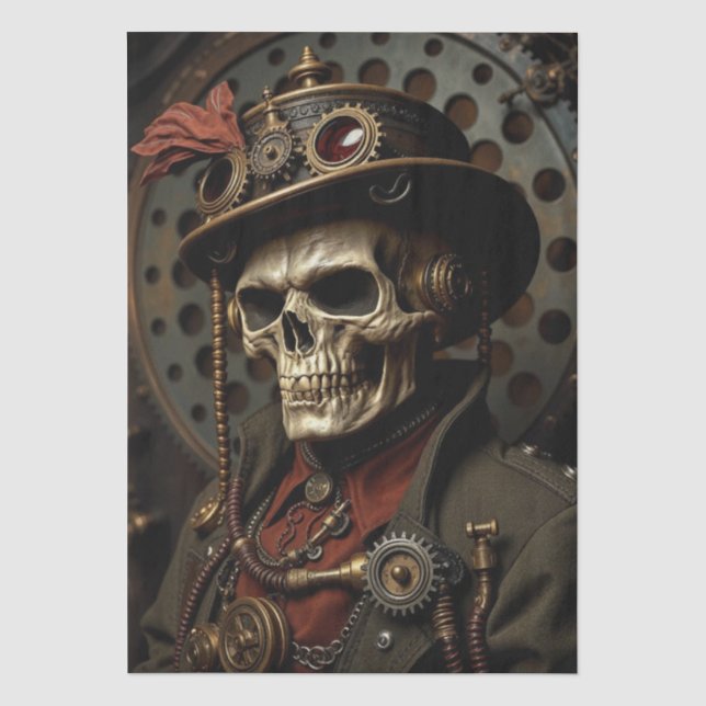 Papel De Seda Esqueleto Steampunk de Halloween (Anverso)