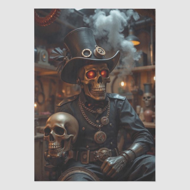 Papel De Seda Esqueleto Steampunk de Halloween (Anverso)