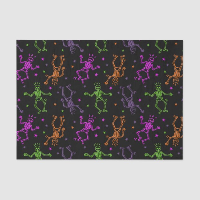 Papel De Seda Esqueletos de baile de Halloween (Anverso)