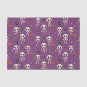 Papel De Seda Esqueletos Lindos Patrón de Halloween Púrpura