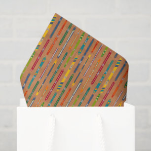 Papel De Seda Esquís antiguos coloridos sobre estampado marrón c