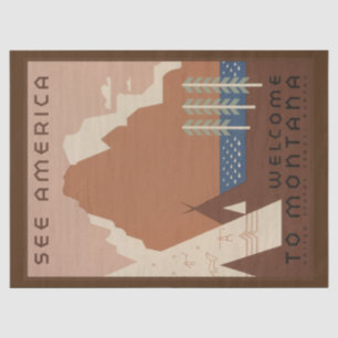 Papel De Seda Estado de Montana: tribus indias, montañas, prader