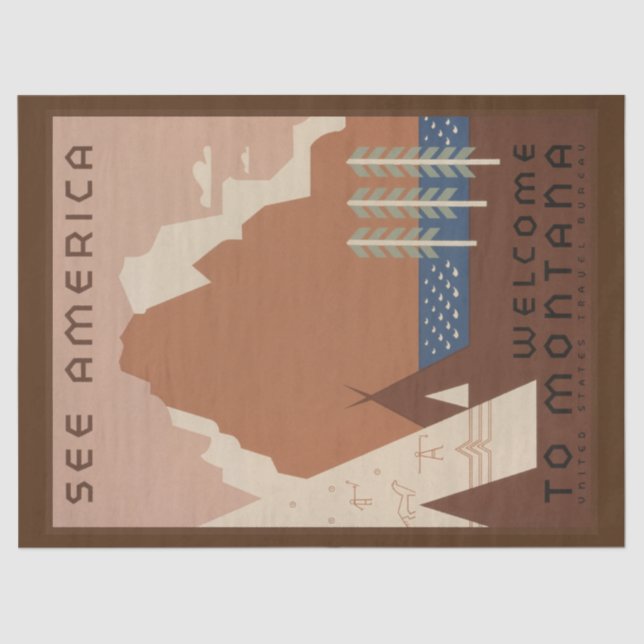 Papel De Seda Estado de Montana: tribus indias, montañas, prader (Anverso)