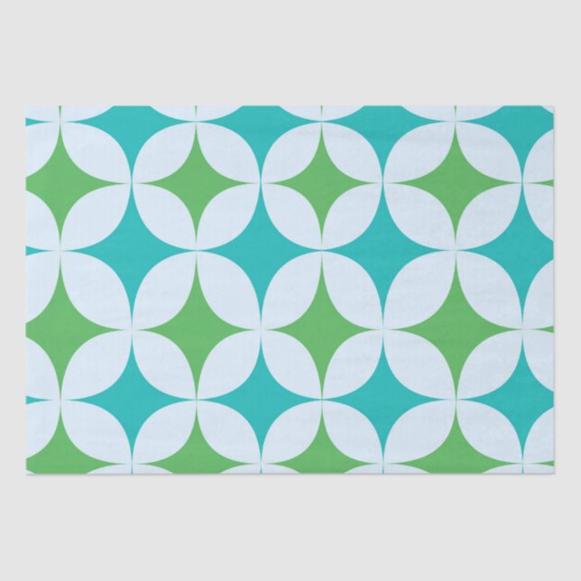 Papel De Seda Estallidos retro de mediados de siglo en verde y V (Anverso)