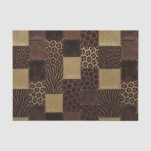Papel De Seda Estampado Animal Africano de Parcheo   Marrón y Do