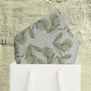 Papel De Seda Estampado de aceituna verde y hoja sobre verde pas