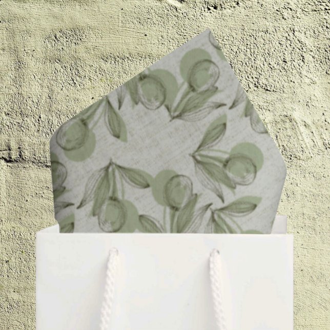 Papel De Seda Estampado de aceituna verde y hoja sobre verde pas (18" x 24" tissue paper in bag)