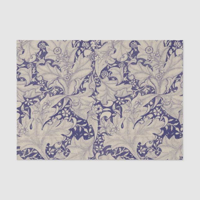Papel De Seda Estampado de Alhelí de William Morris Azul Antiguo (Anverso)