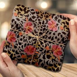 Papel De Seda Estampado de animal exótico de leopardo y flores r