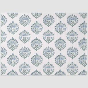 Papel De Seda Estampado de bloque de medallón azul suave, blanco