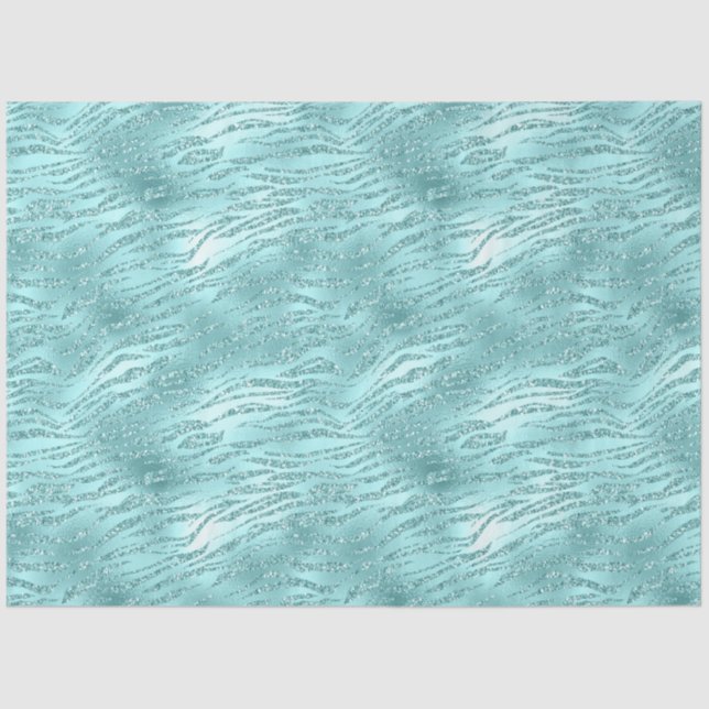 Papel De Seda Estampado de cebra menta Glitzy (Anverso)