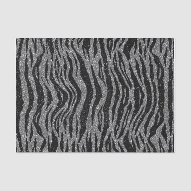 Papel De Seda Estampado de cebra negro y gris plateado (Anverso)