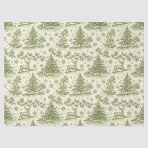 Papel De Seda Estampado de ciervo de Toile de Navidad verde vint