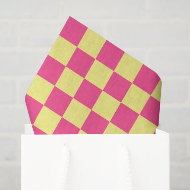 Papel De Seda Estampado de cuadros rosas y amarillos (Bolsa de regalo)