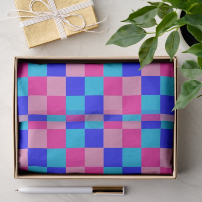 Papel De Seda Estampado de cuadros rosas y azules (Regalo )