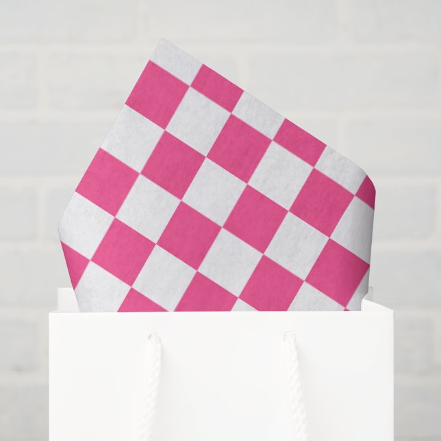 Papel De Seda Estampado de cuadros rosas y blancos (Bolsa de regalo)