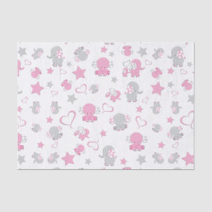 Papel De Seda Estampado de elefante bebé rosa y gris