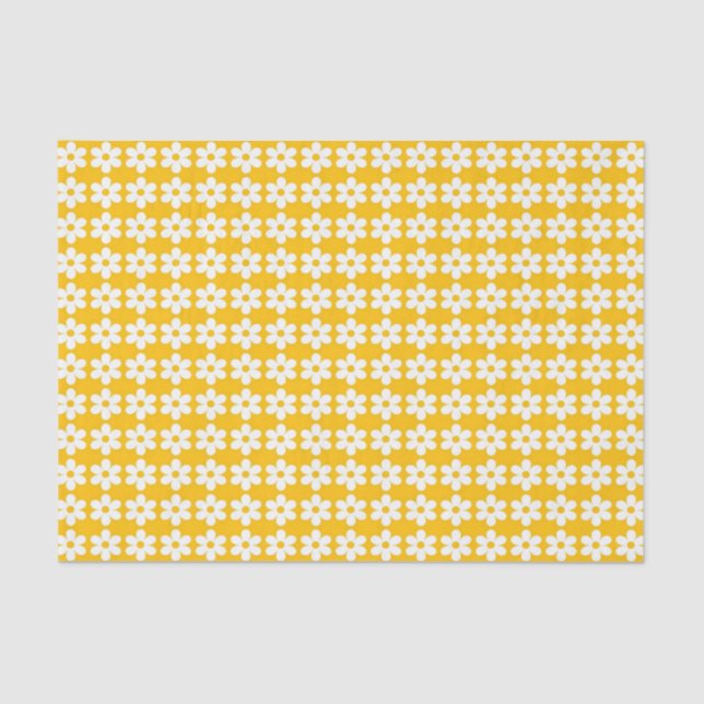 Papel De Seda Estampado de flores amarillo brillante (Anverso)