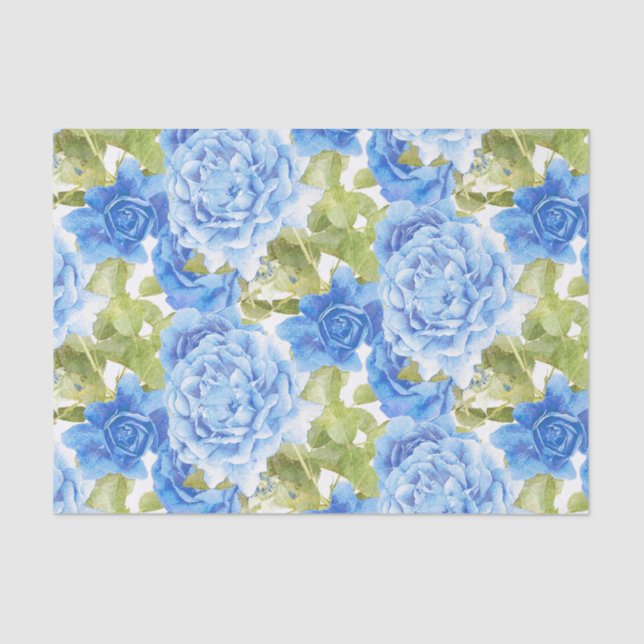 Papel De Seda Estampado de flores azul de los rosas (Anverso)