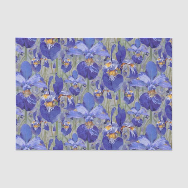 Papel De Seda Estampado de flores azul del iris (Anverso)