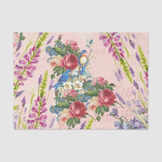 Papel De Seda Estampado de flores azul rosado elegante de los (Anverso)