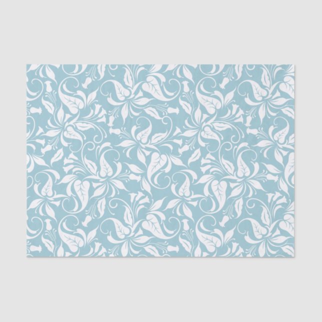 Papel De Seda Estampado de flores azul y blanco elegante (Anverso)